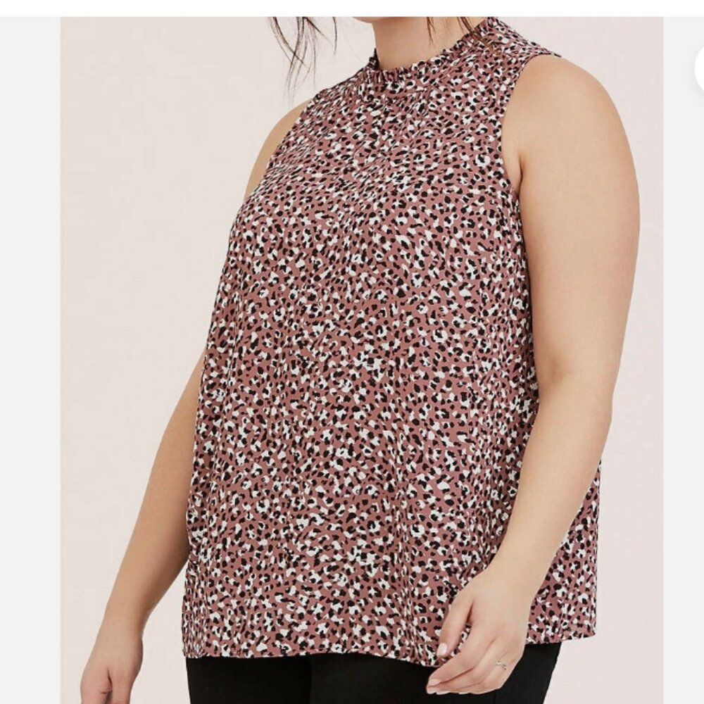 Torrid Walnut Leopard Georgette Mock Neck Sleeveless Blouse Purple Size 0